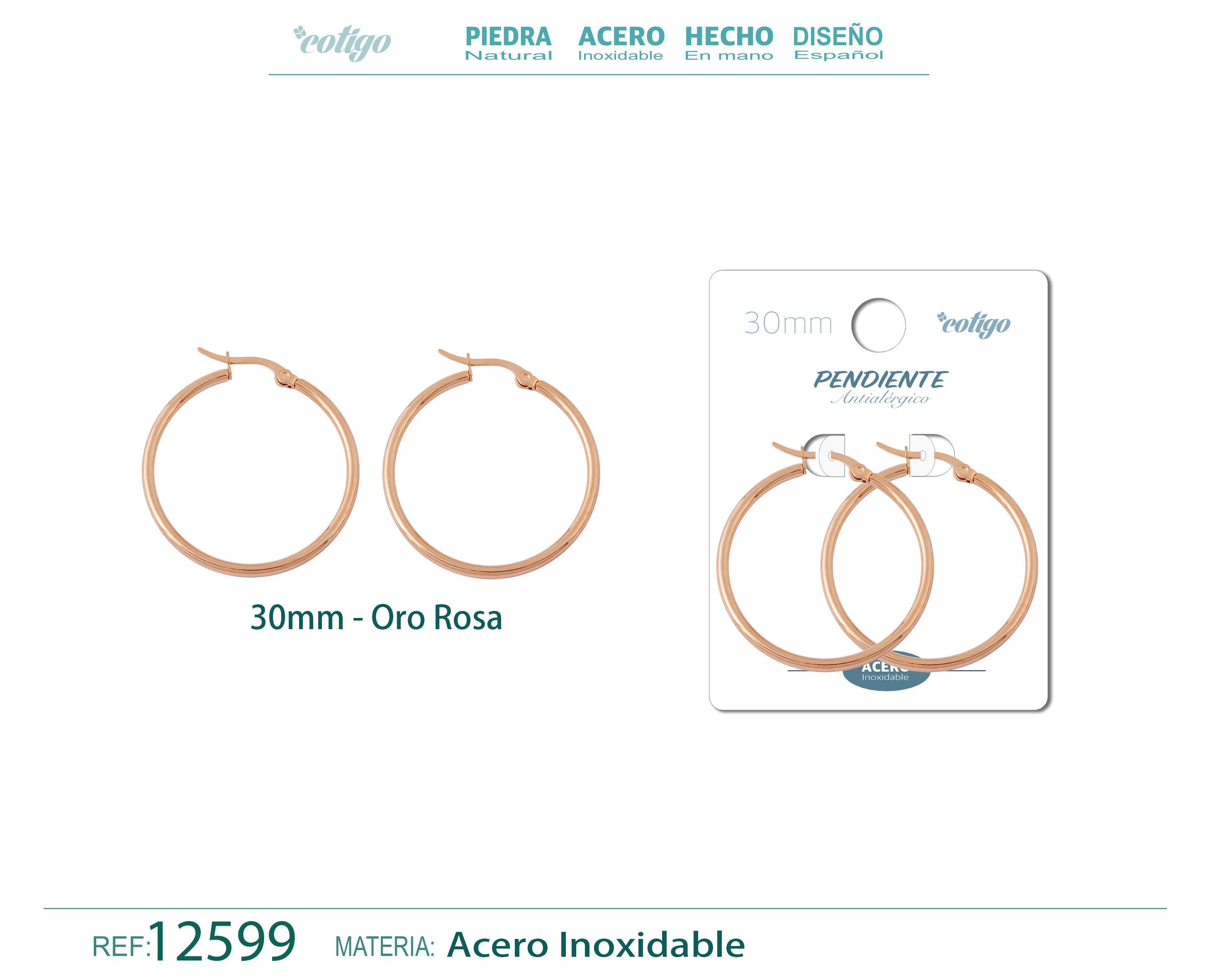 Pendiente Aro Acero-30mm color Rosa - cotigo