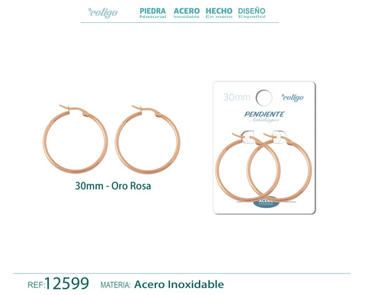 Pendiente Aro Acero-30mm color Rosa