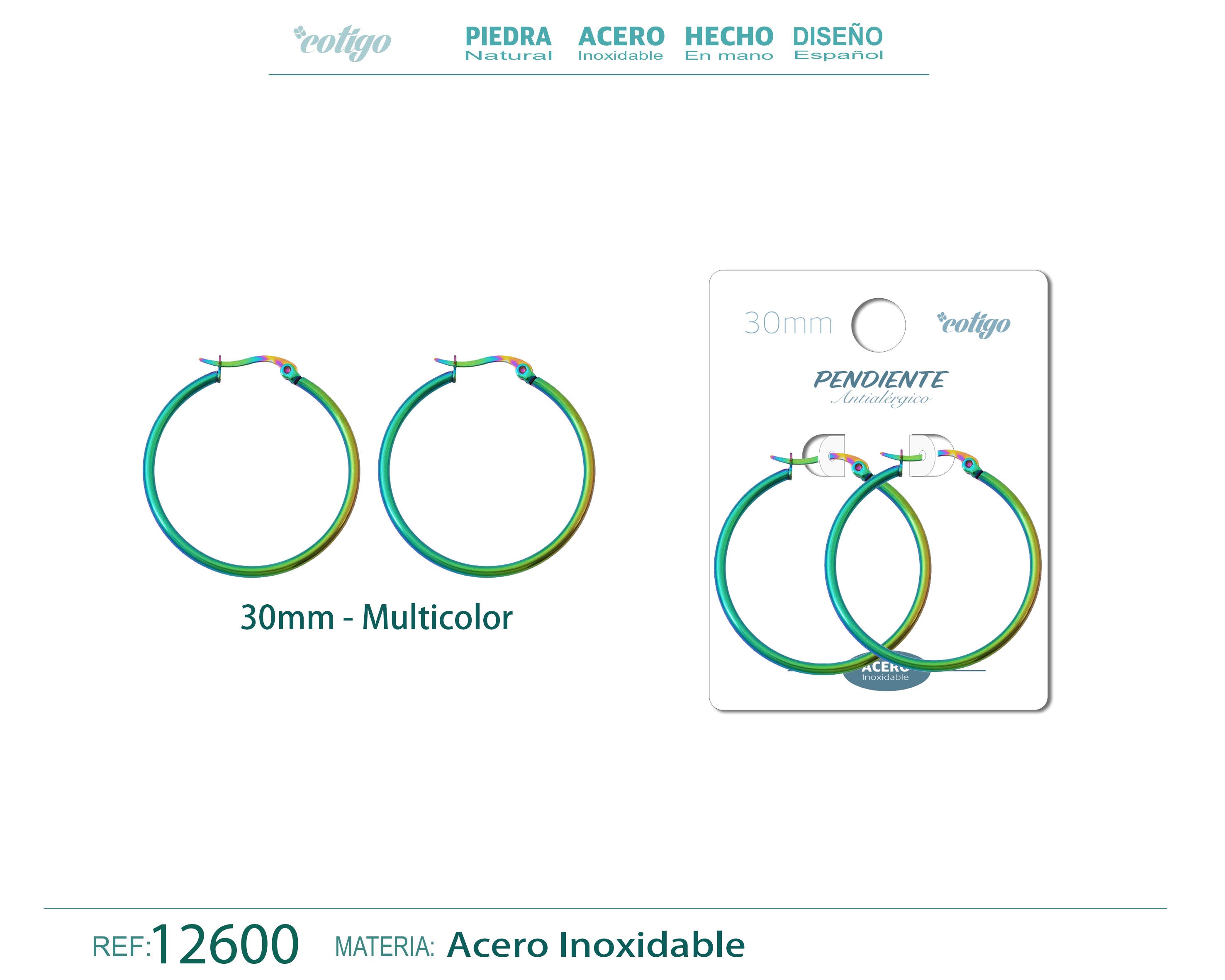 Pendiente Aro Acero-30mm Multicolor - cotigo