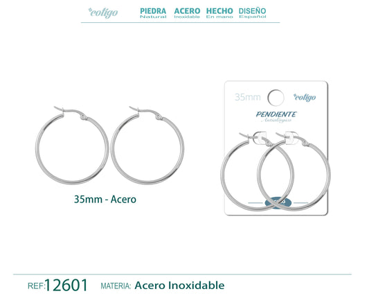 Pendiente Aro Acero-35mm color Acero