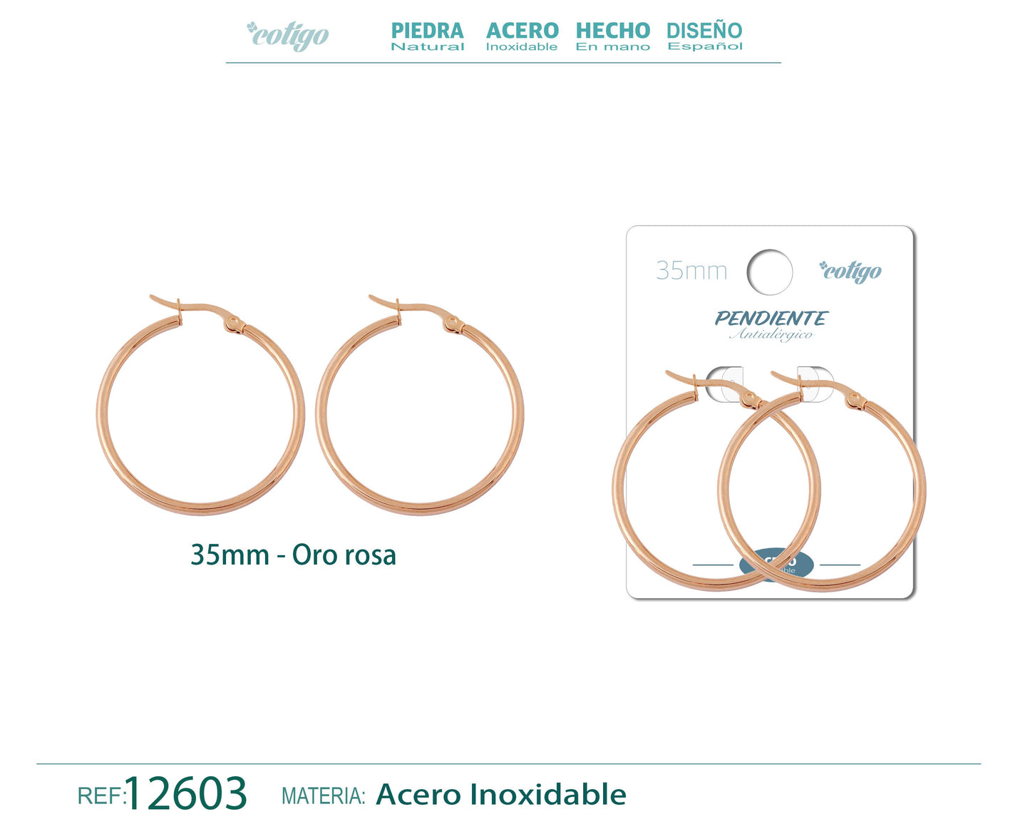 Pendiente Aro Acero-35mm color Rosa