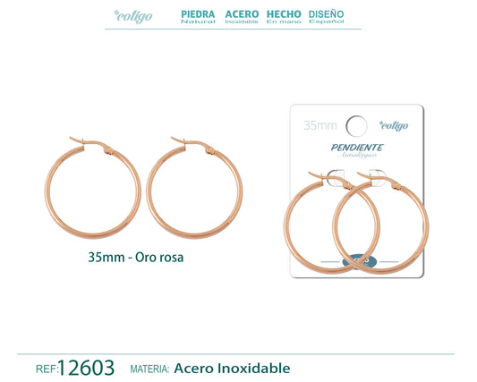 Pendiente Aro Acero-35mm color Rosa