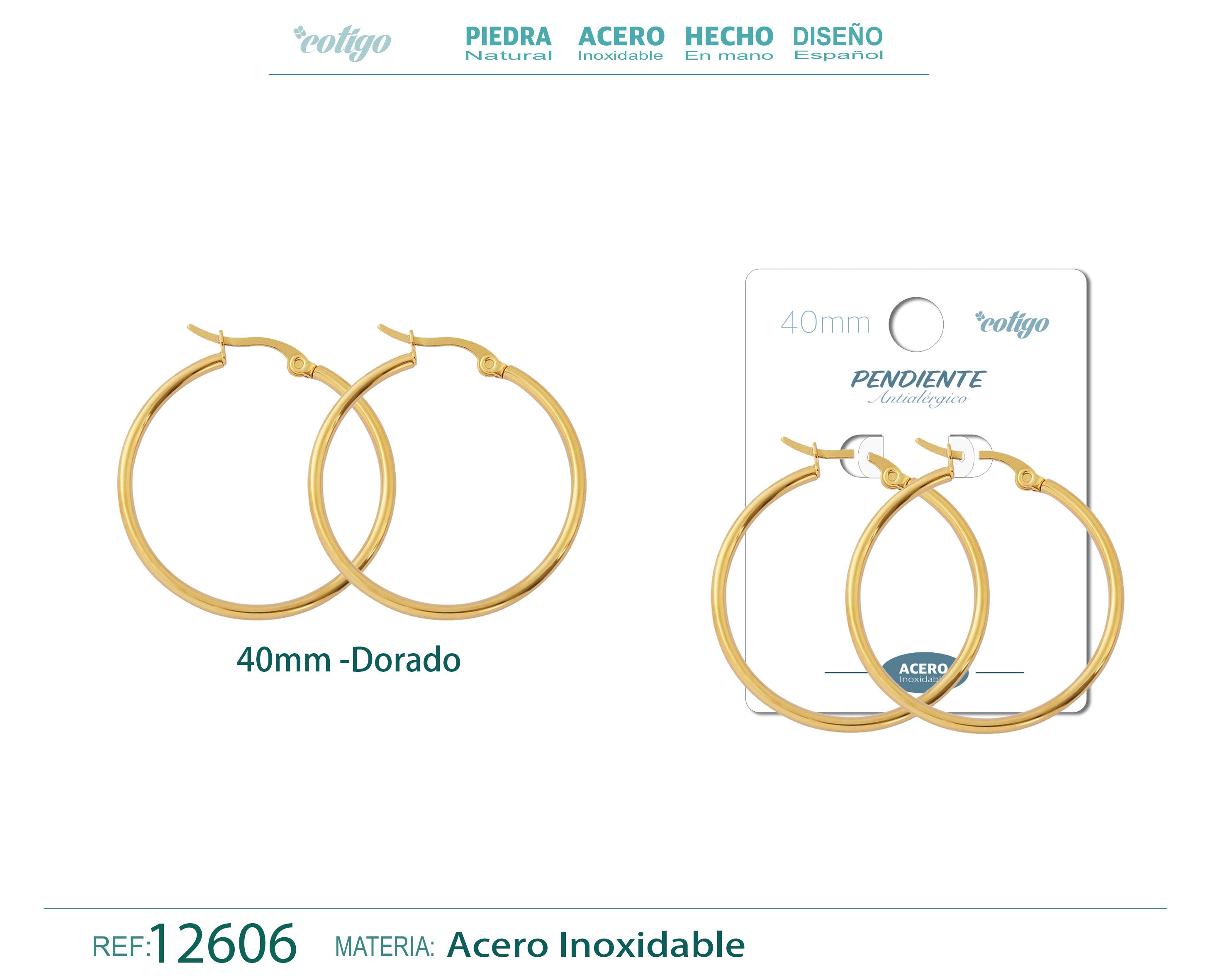 Pendiente Aro Acero-40mm color Dorado - cotigo