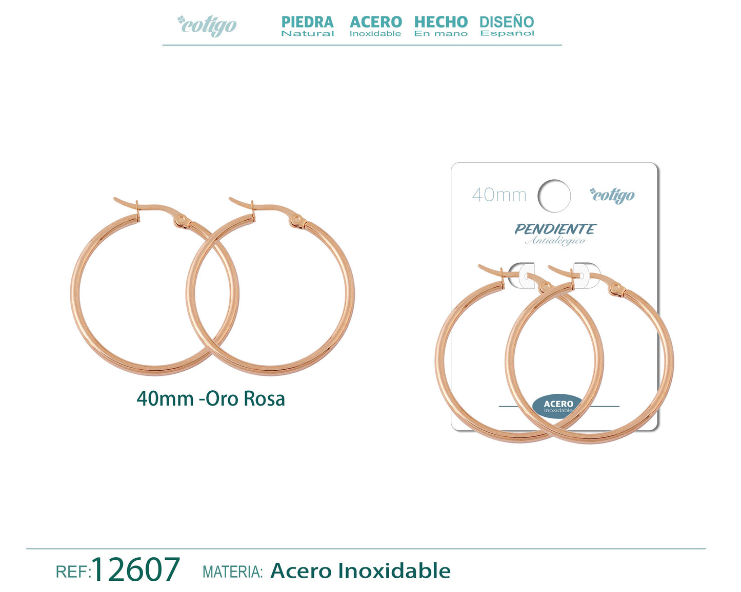 Pendiente Aro Acero-40mm color Rosa