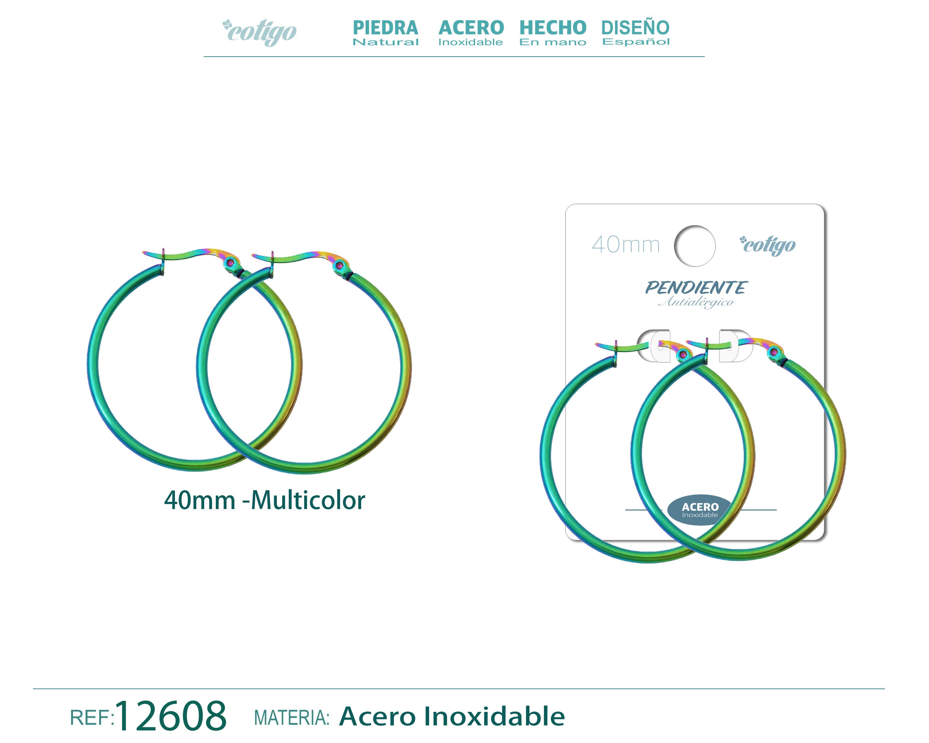 Pendiente Aro Acero-40mm Multicolor - cotigo