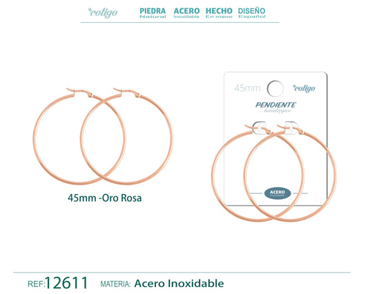 Pendiente Aro Acero-45mm color Rosa