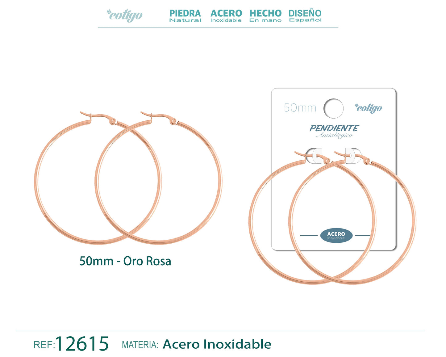 Pendiente Aro Acero-50mm color Rosa