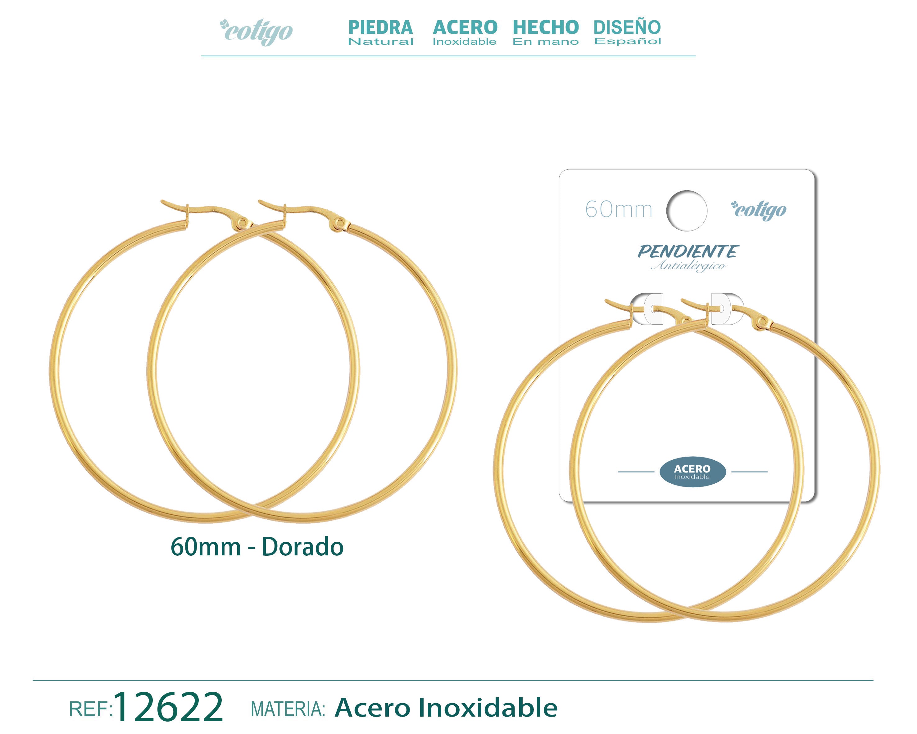 Pendiente Aro Acero-60mm color Dorado - cotigo