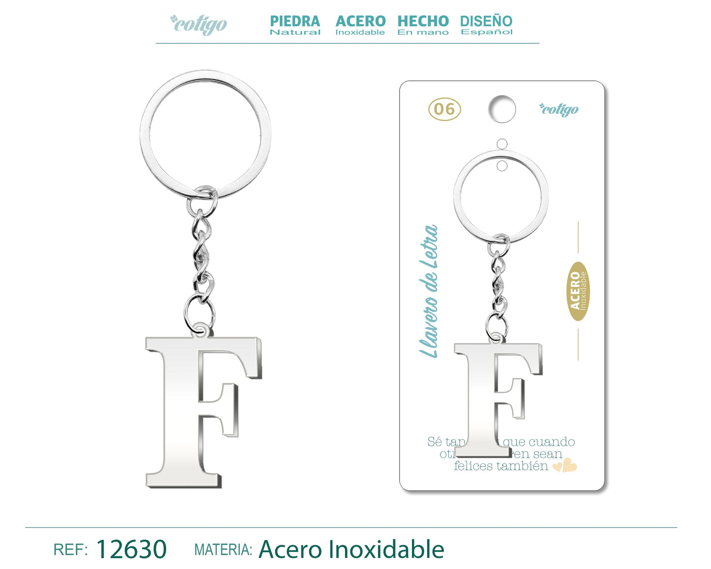 Llavero Acero con Letra F