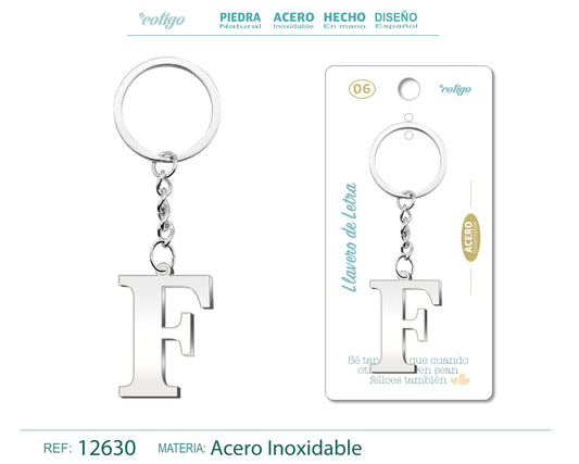 Llavero Acero con Letra F