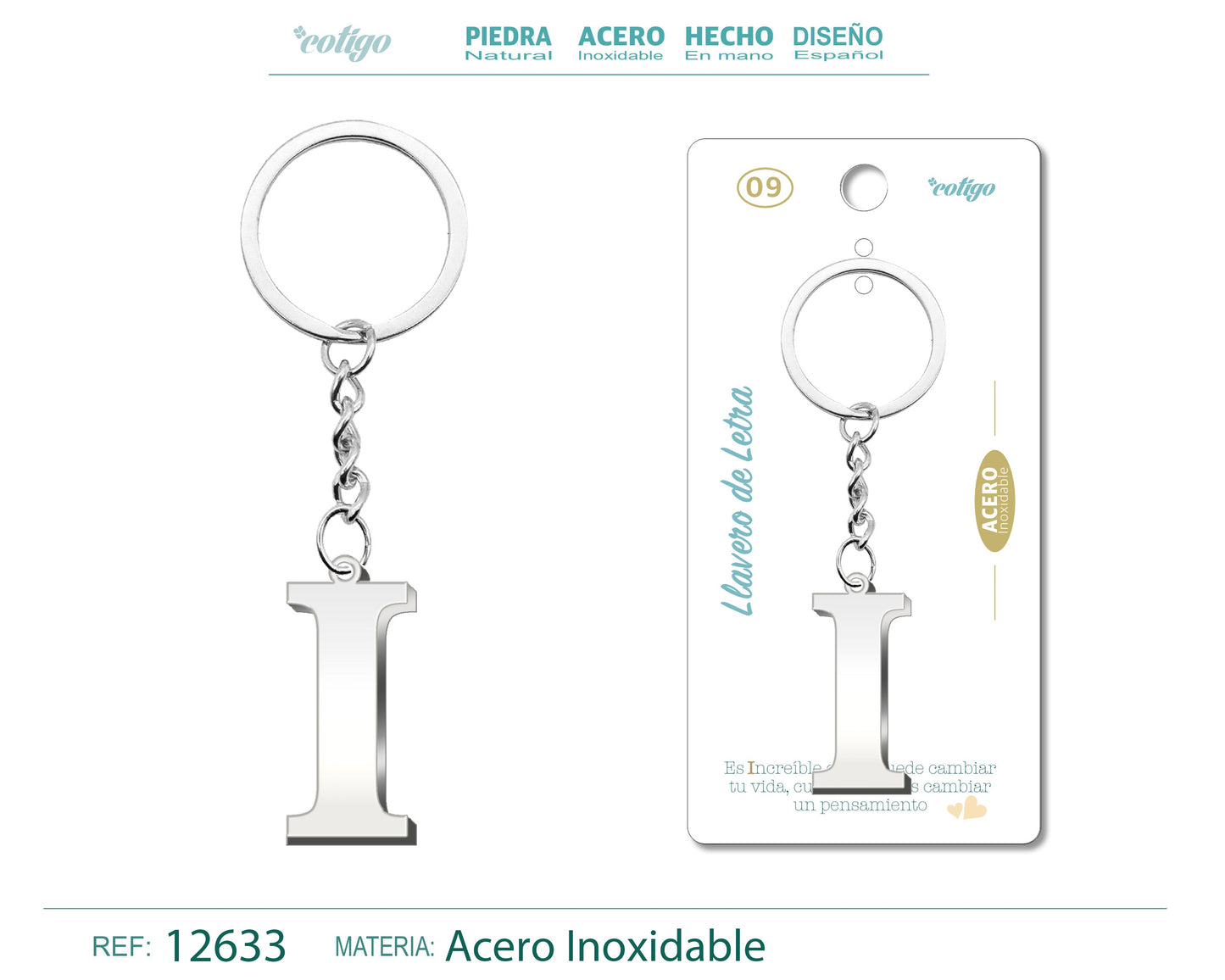 Llavero Acero con Letra I