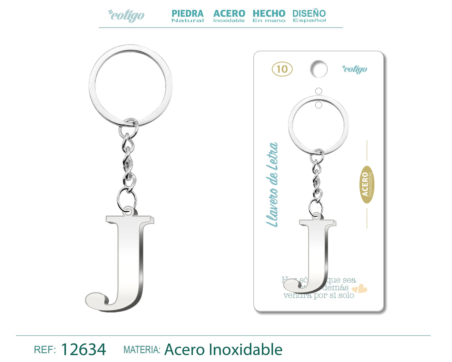 Llavero Acero con Letra J