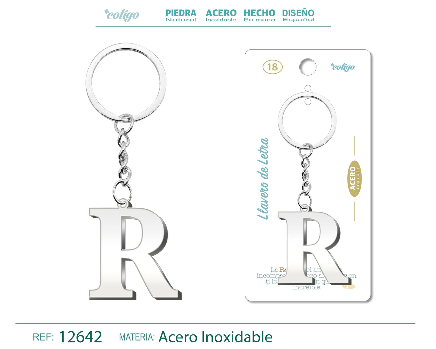 Llavero Acero con Letra R