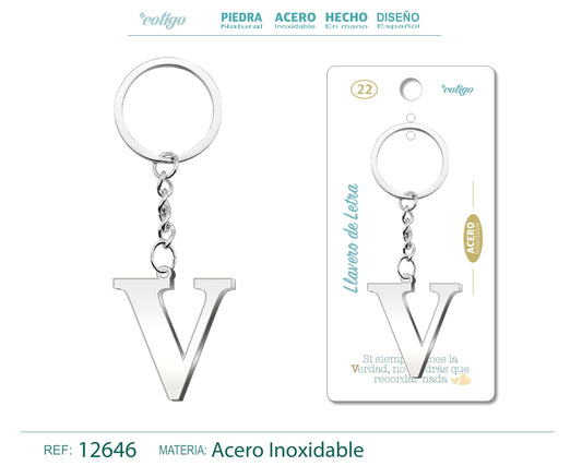 Llavero Acero con Letra V