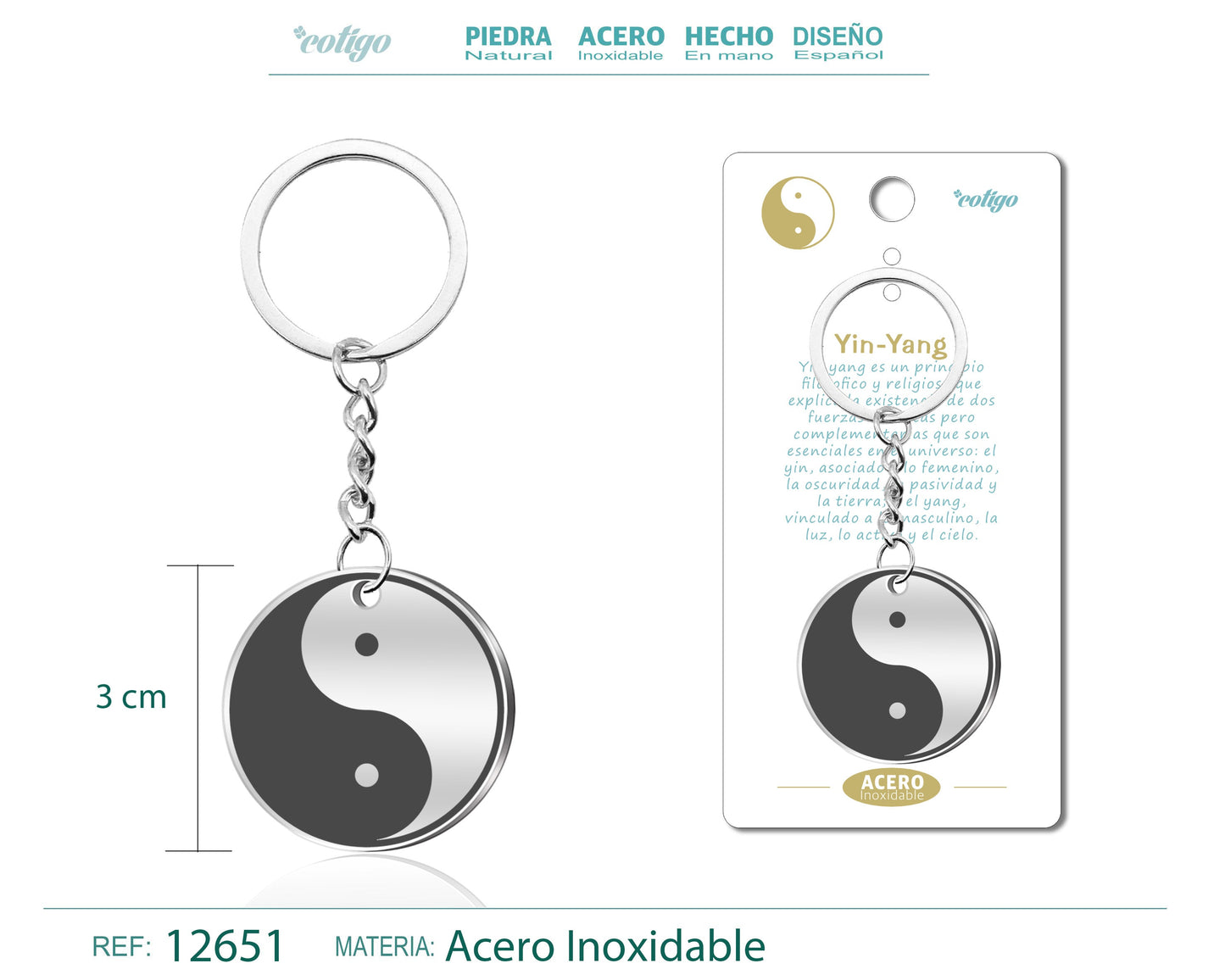 Llavero Acero con Simbolo Suerte Yin-Yang