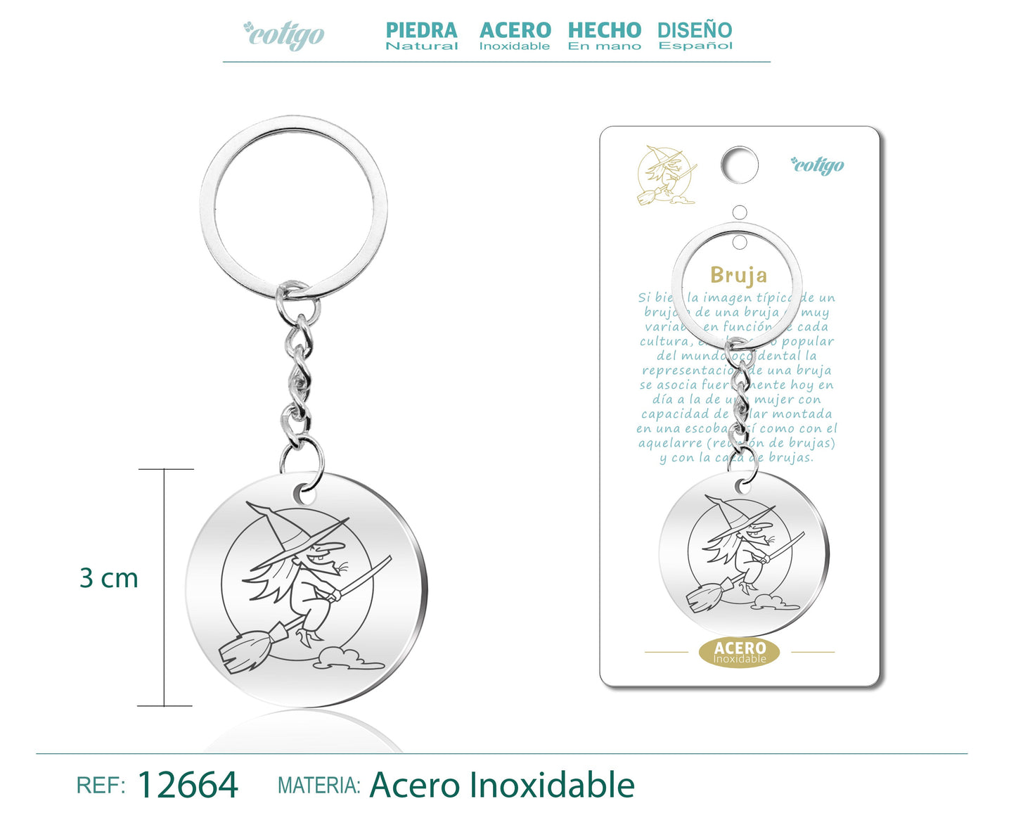 Llavero Acero de Simbolo Suerte Bruja