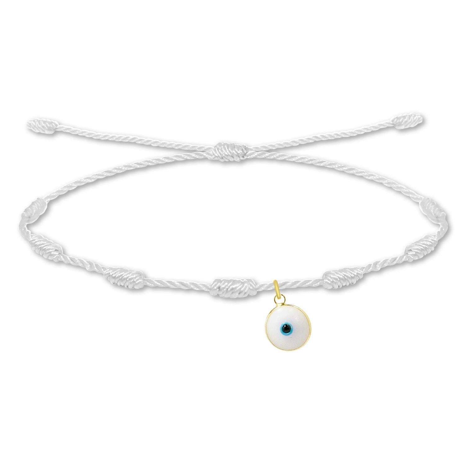 Pulsera blanca de 7 nudos con Ojo Turco blanco