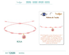 Pulsera rosa de 7 nudos con colgante de ojo turco rosa y cordón ajustable trenzado.