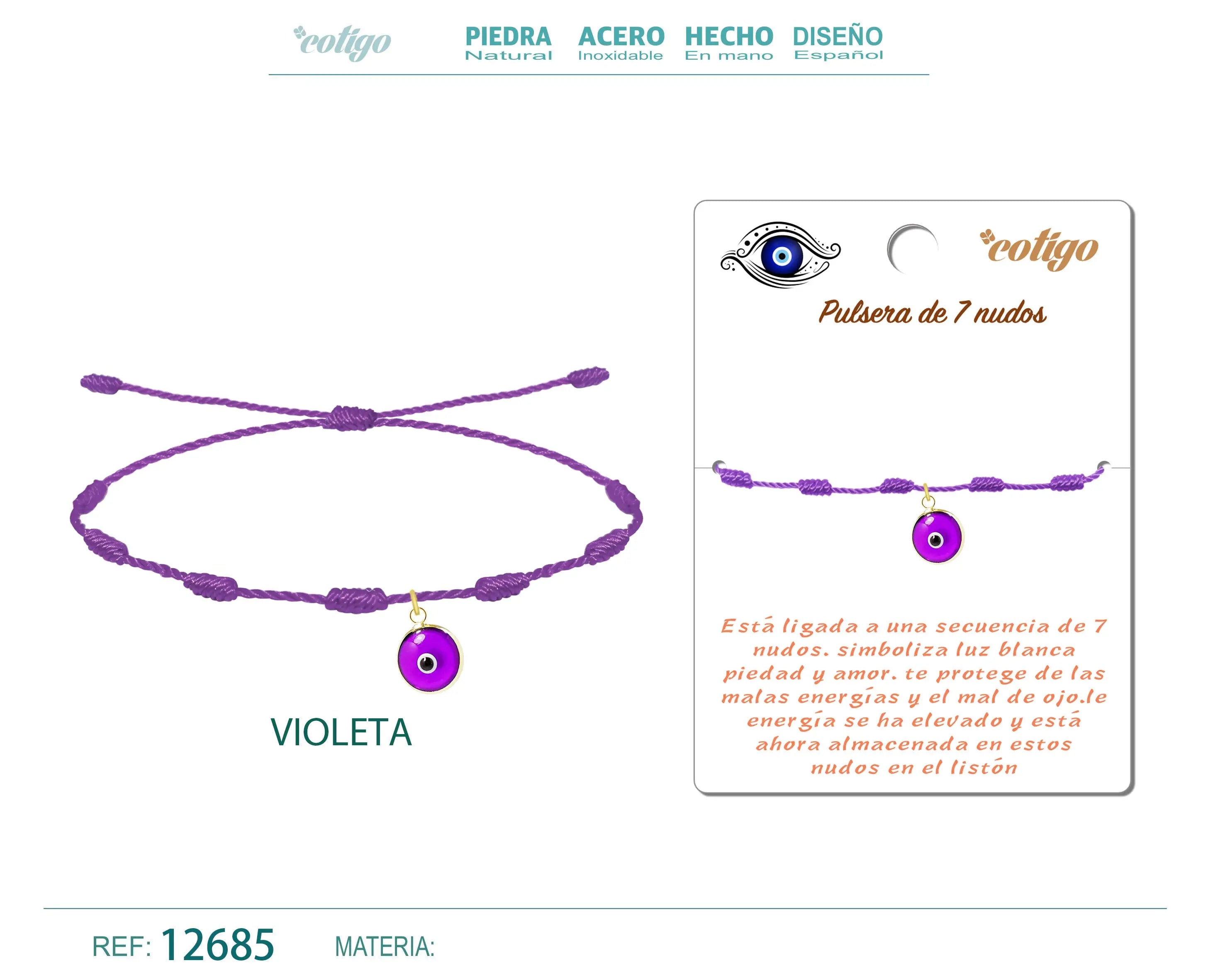Pulsera 7 nudos Violeta con Colgante de ojo Turco - cotigo