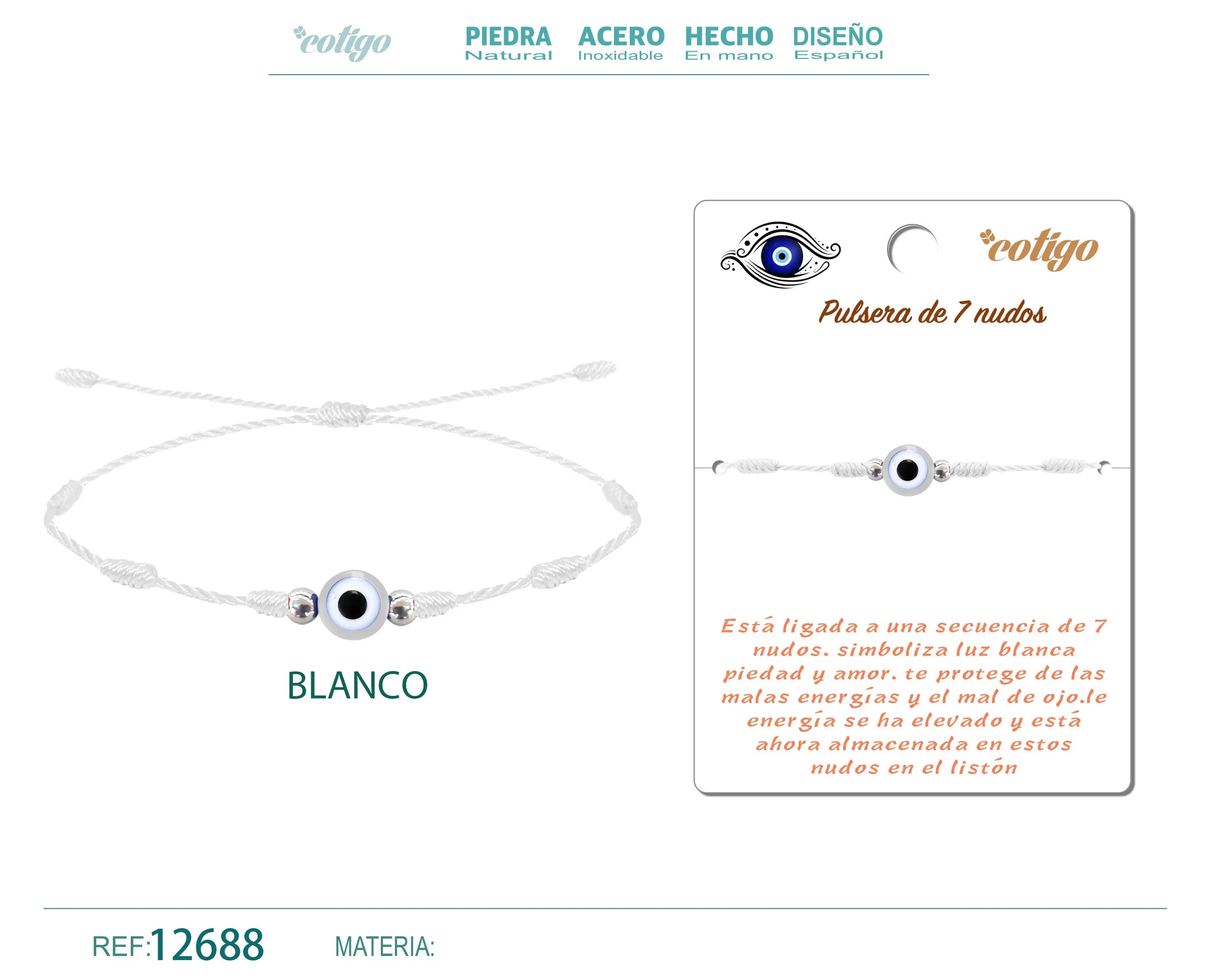 Pulsera 7 nudos Blanco con ojo Turco - cotigo