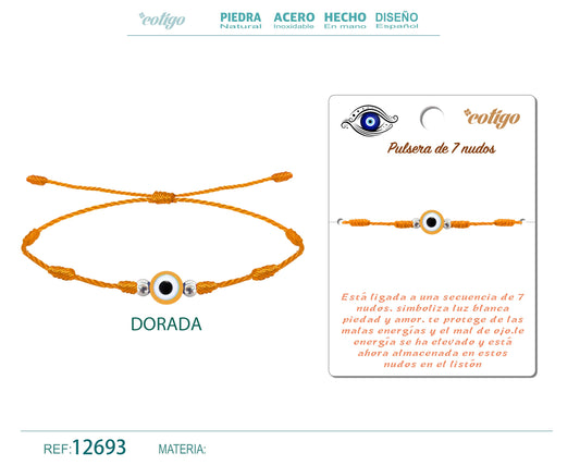 Pulsera 7 nudos Dorado con ojo Turco