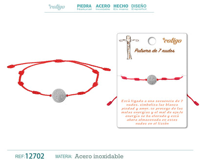Pulsera 7 nudos con Virgen Guadalupe color Plateado