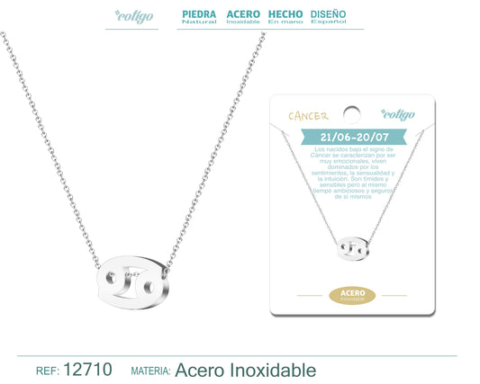Collar Acero con Zodiaco Cáncer color Plateado