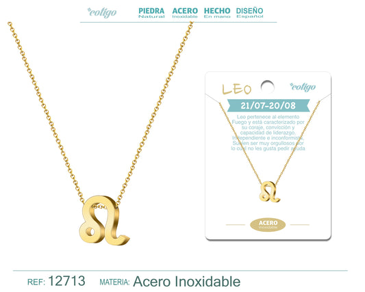 Collar Acero con Zodiaco Leo color Dorado