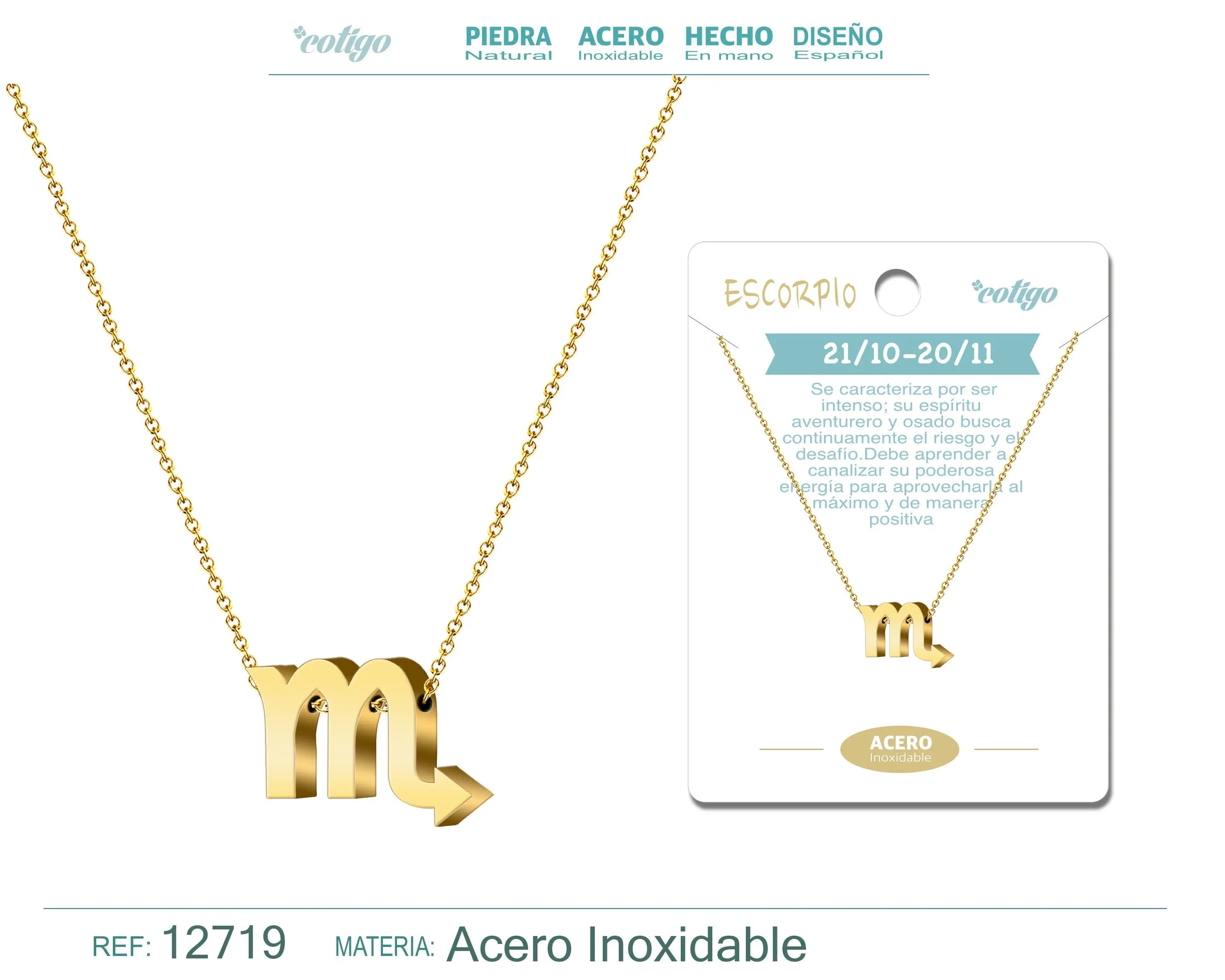 Collar Acero con Zodiaco Escorpio color Dorado - cotigo