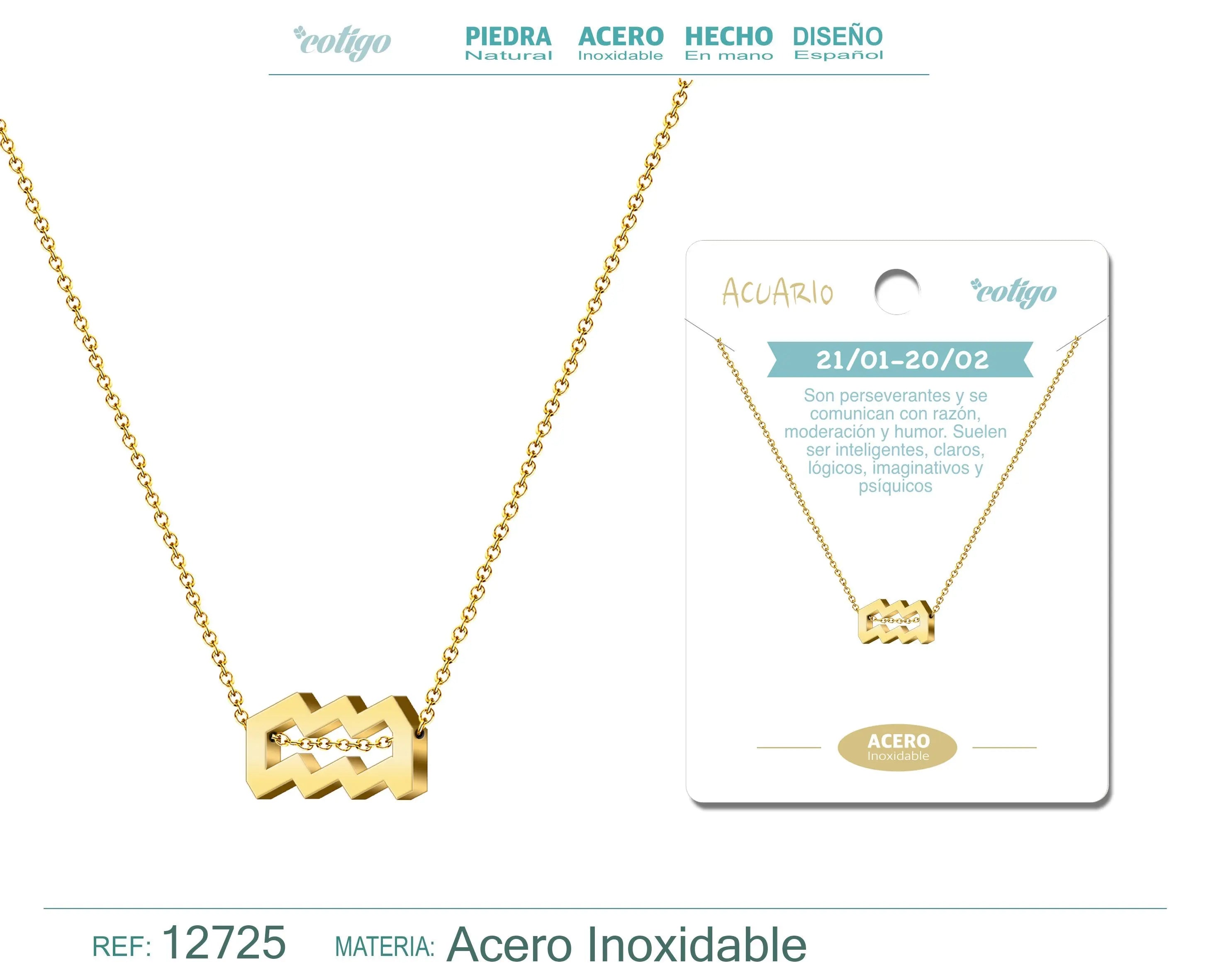 Collar Acero con Zodiaco Acuario color Dorado - cotigo