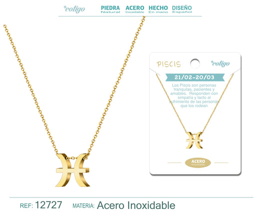 Collar Acero con Zodiaco Piscis color Dorado