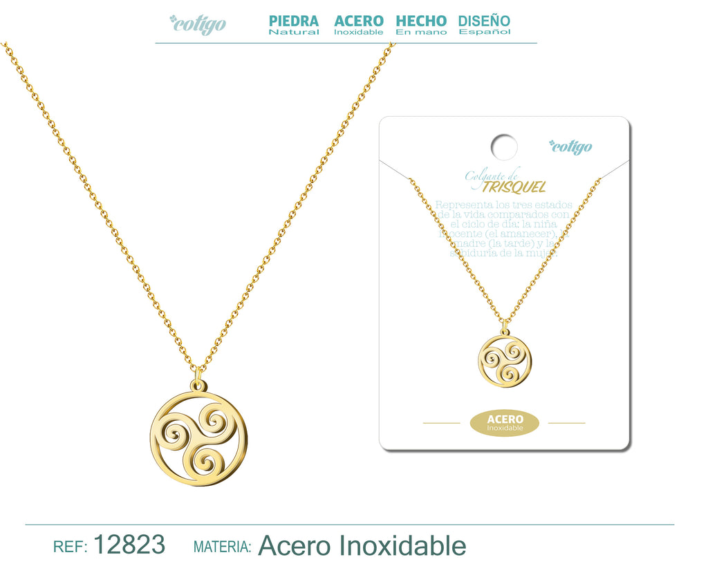 Colgante Trisquel en Acero Inoxidable – vista principal del diseño trisquel