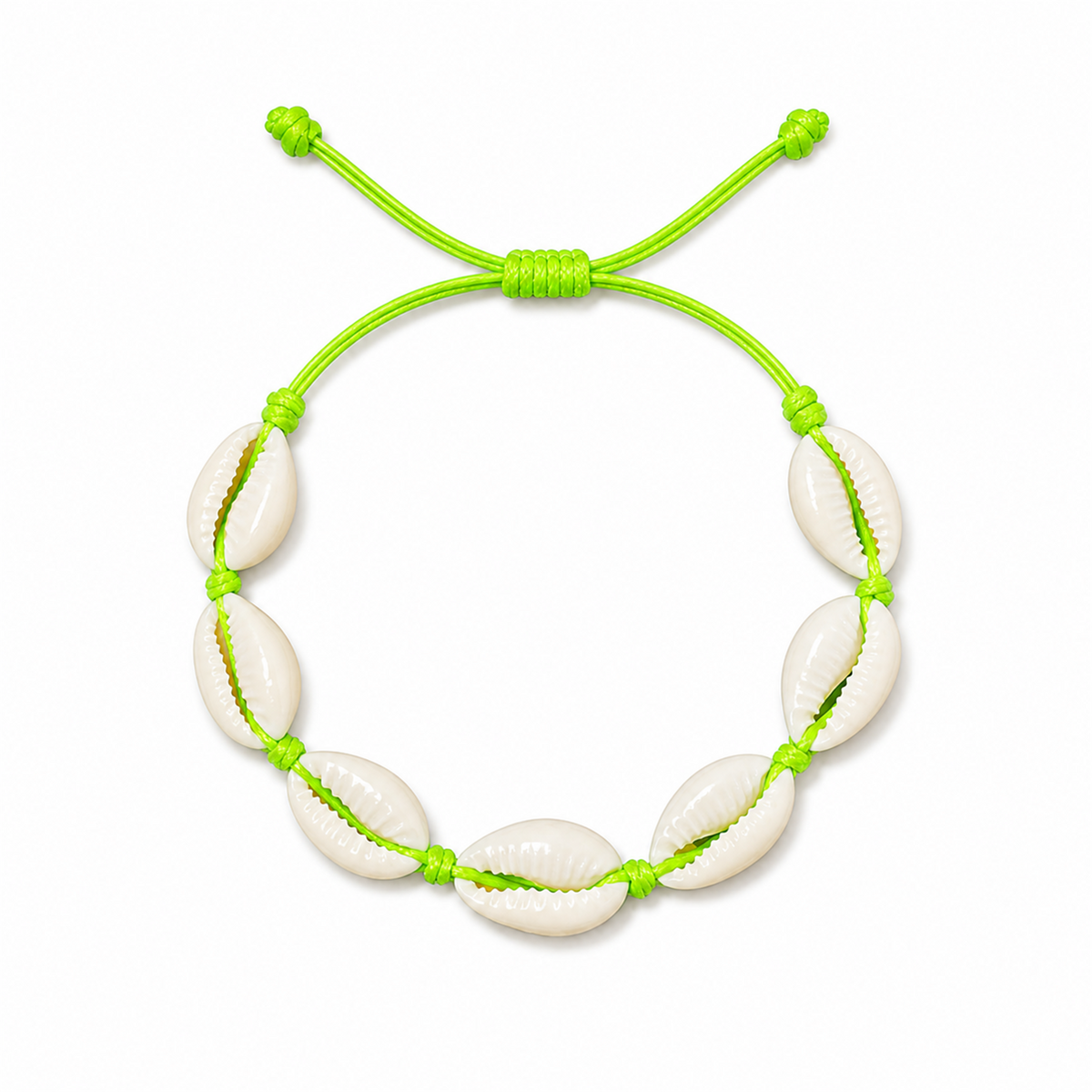 Pulsera Concha Hilo Encerado Verde Lima