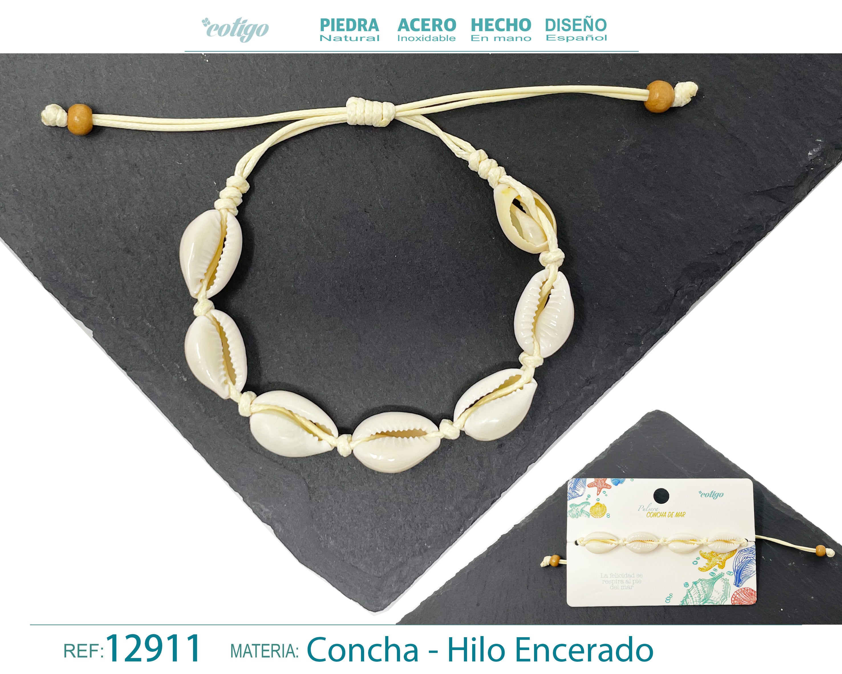Pulsera Hilo Encerado de concha - cotigo