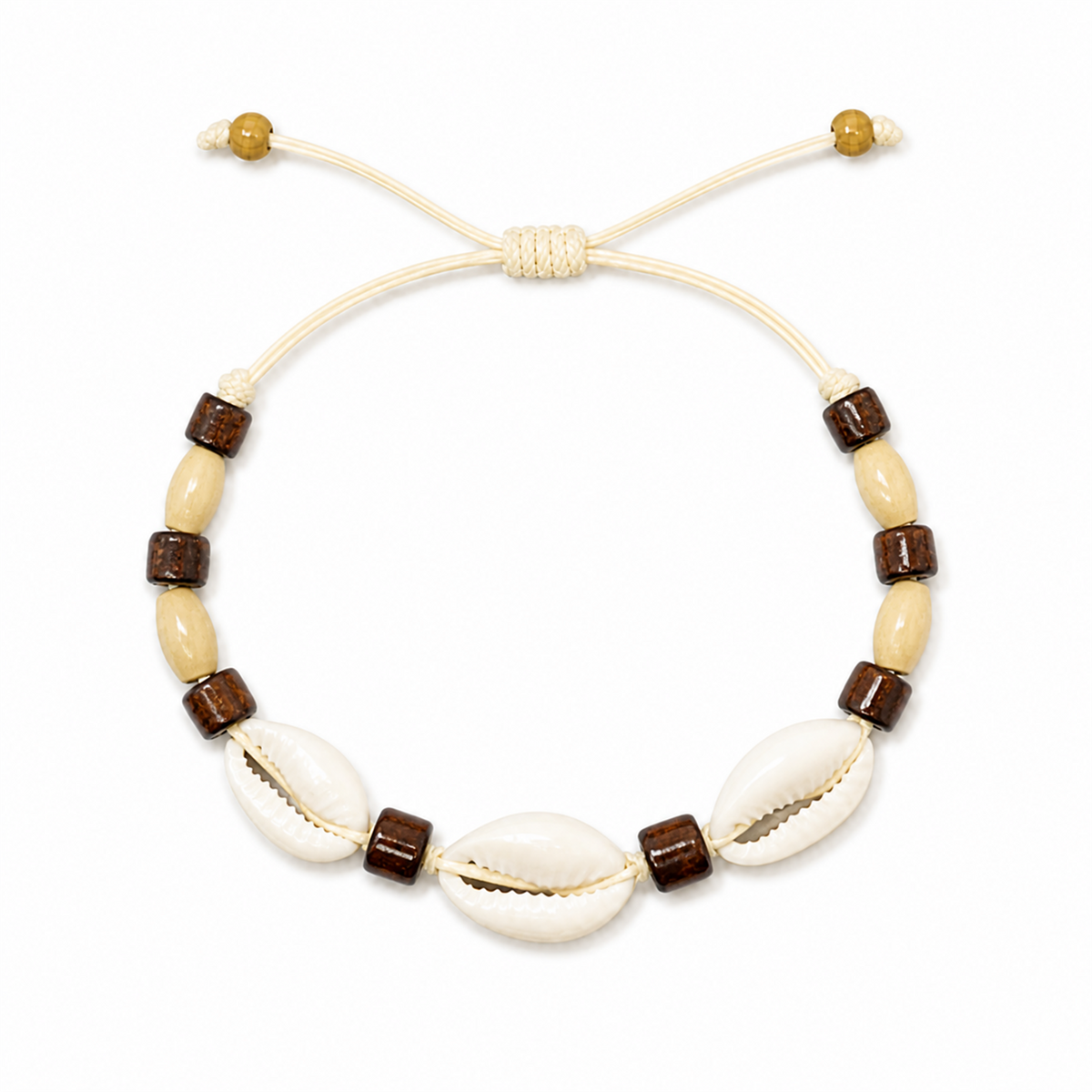 Pulsera Concha Hilo Encerado Marrón
