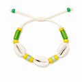 Pulsera Concha Hilo Encerado Verde Amarillo