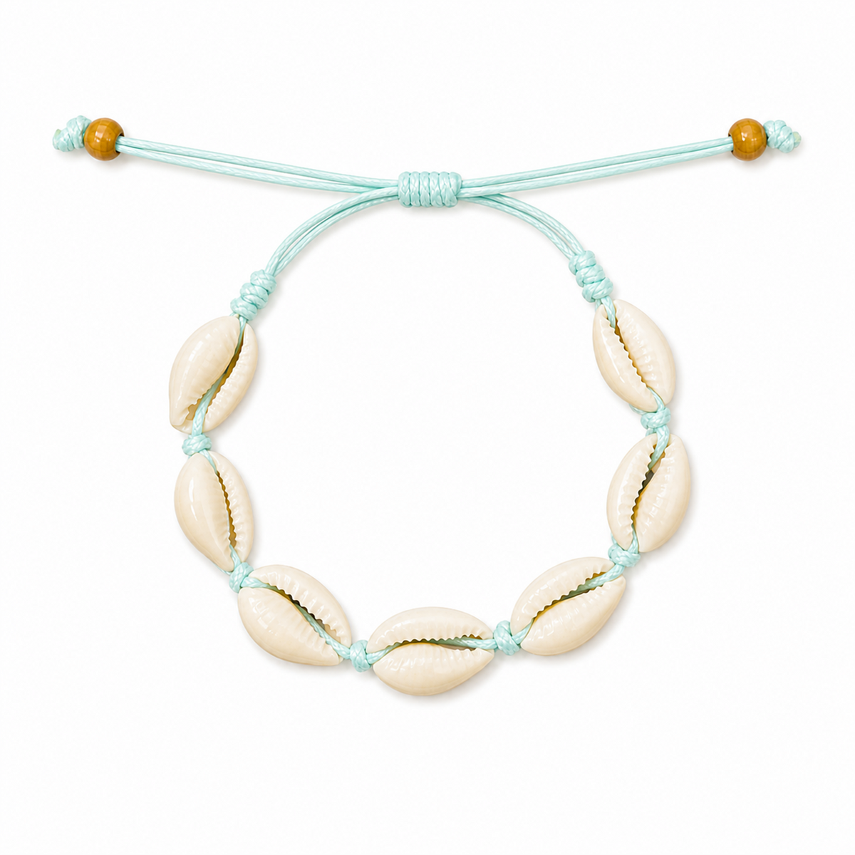 Pulsera Concha Hilo Encerado Azul Claro