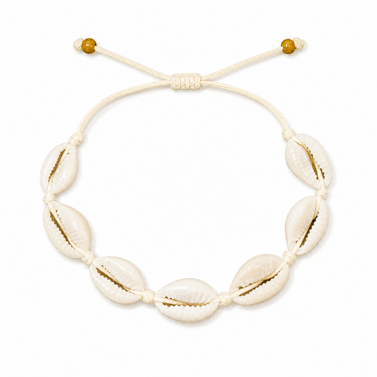 Pulsera Concha Hilo Encerado Blanco