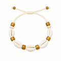 Pulsera Concha Hilo Encerado Cuentas Mostaza
