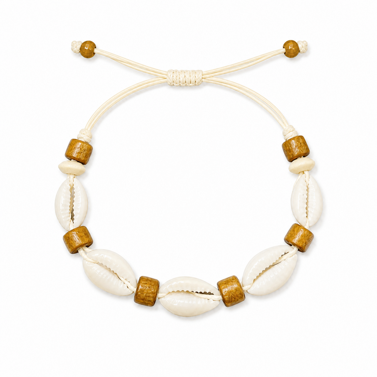 Pulsera Concha Hilo Encerado Cuentas Mostaza