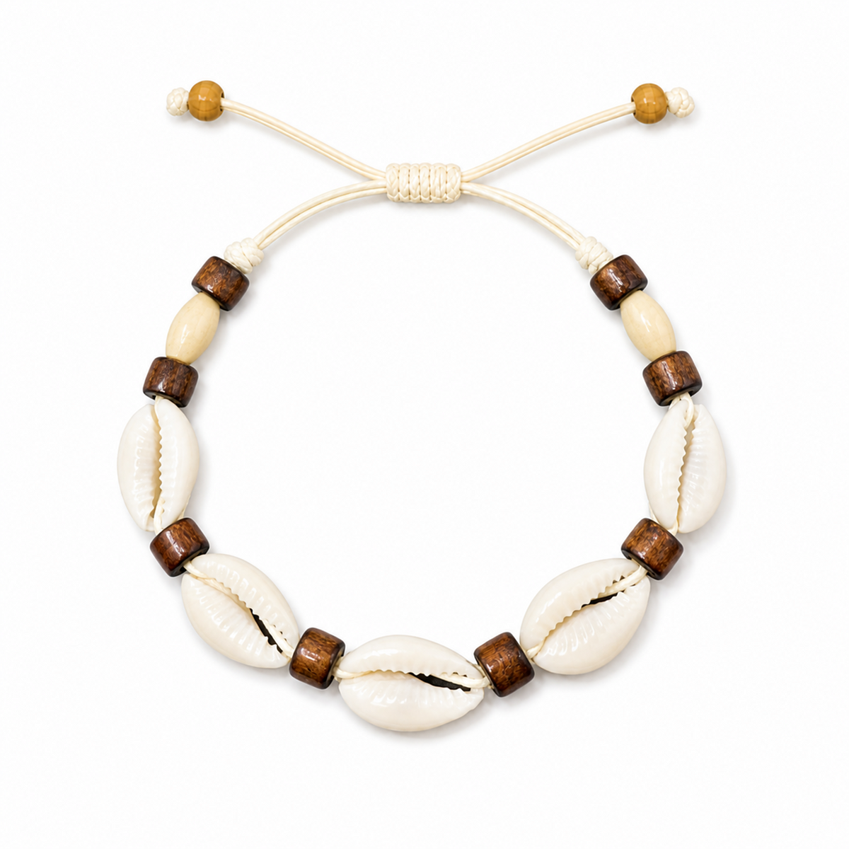 Pulsera Concha Hilo Encerado Marrón Claro