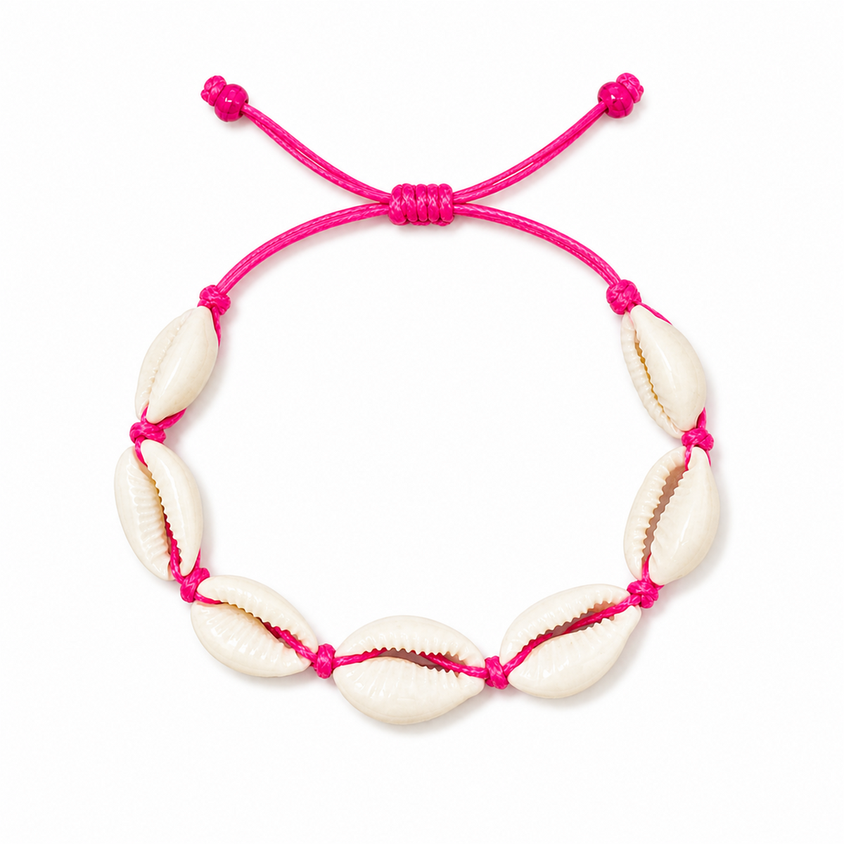 Pulsera Concha Hilo Encerado Fucsia