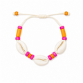 Pulsera Concha Hilo Encerado Multicolor Naranja Fucsia
