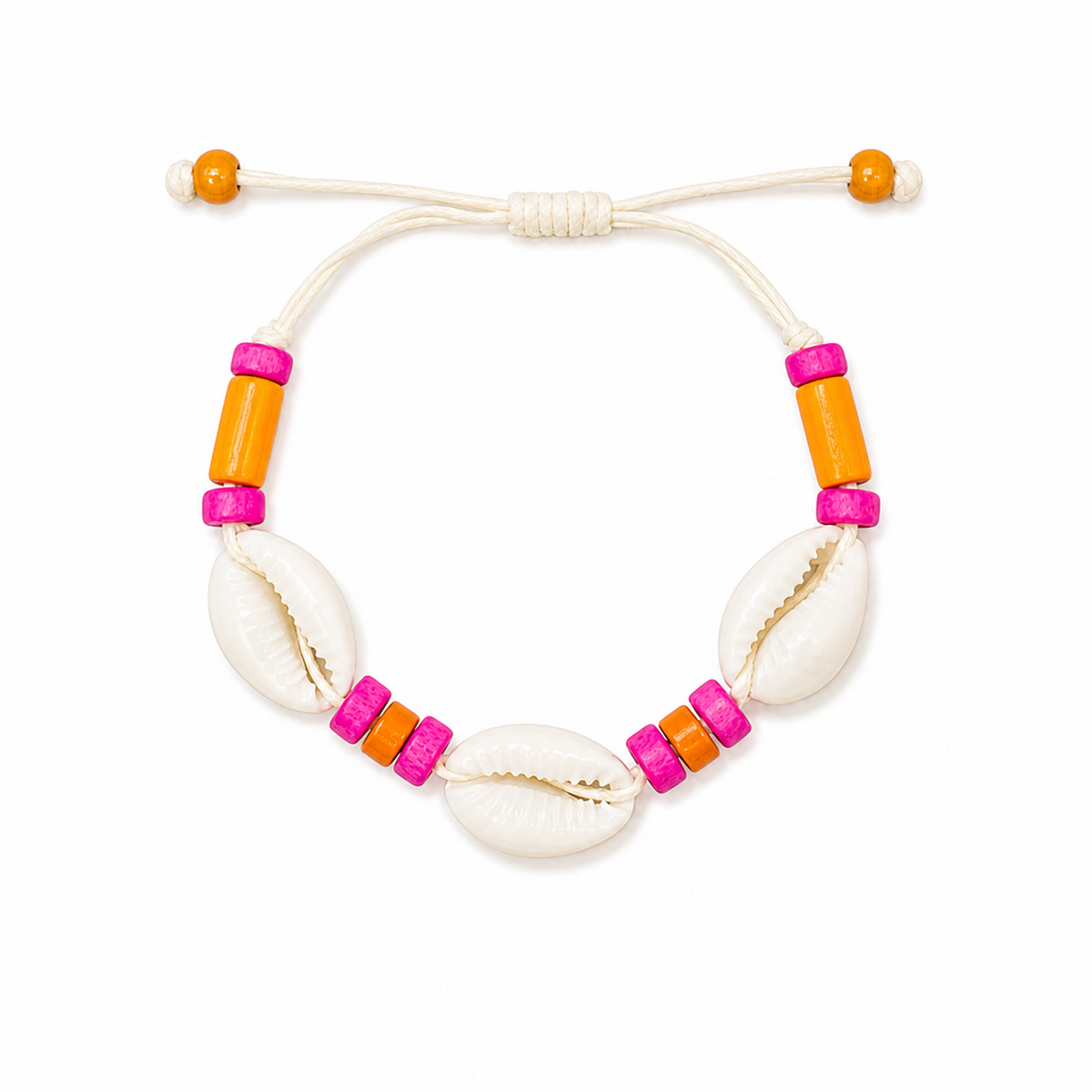Pulsera Concha Hilo Encerado Multicolor Naranja Fucsia