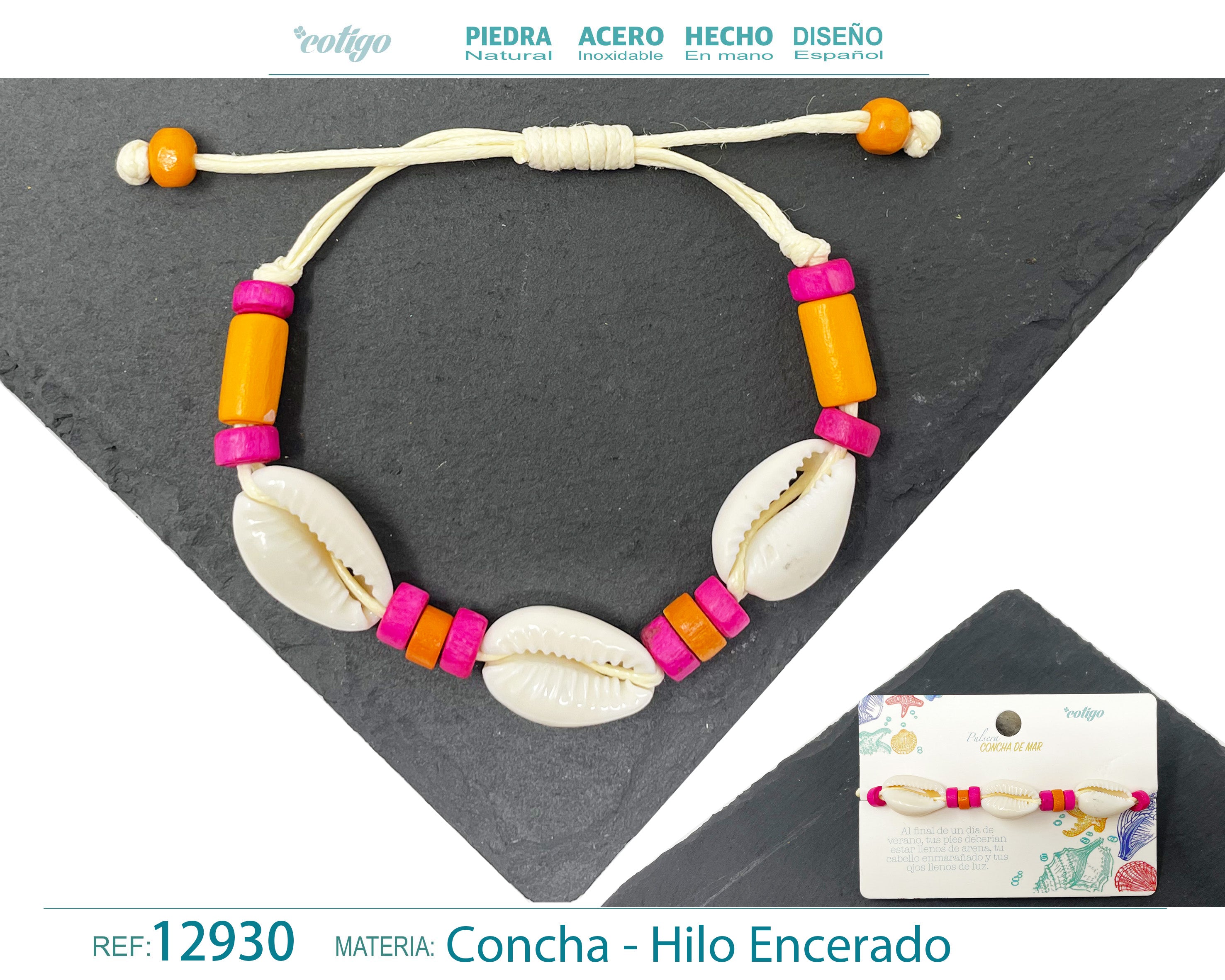 Pulsera Hilo Encerado de concha - cotigo