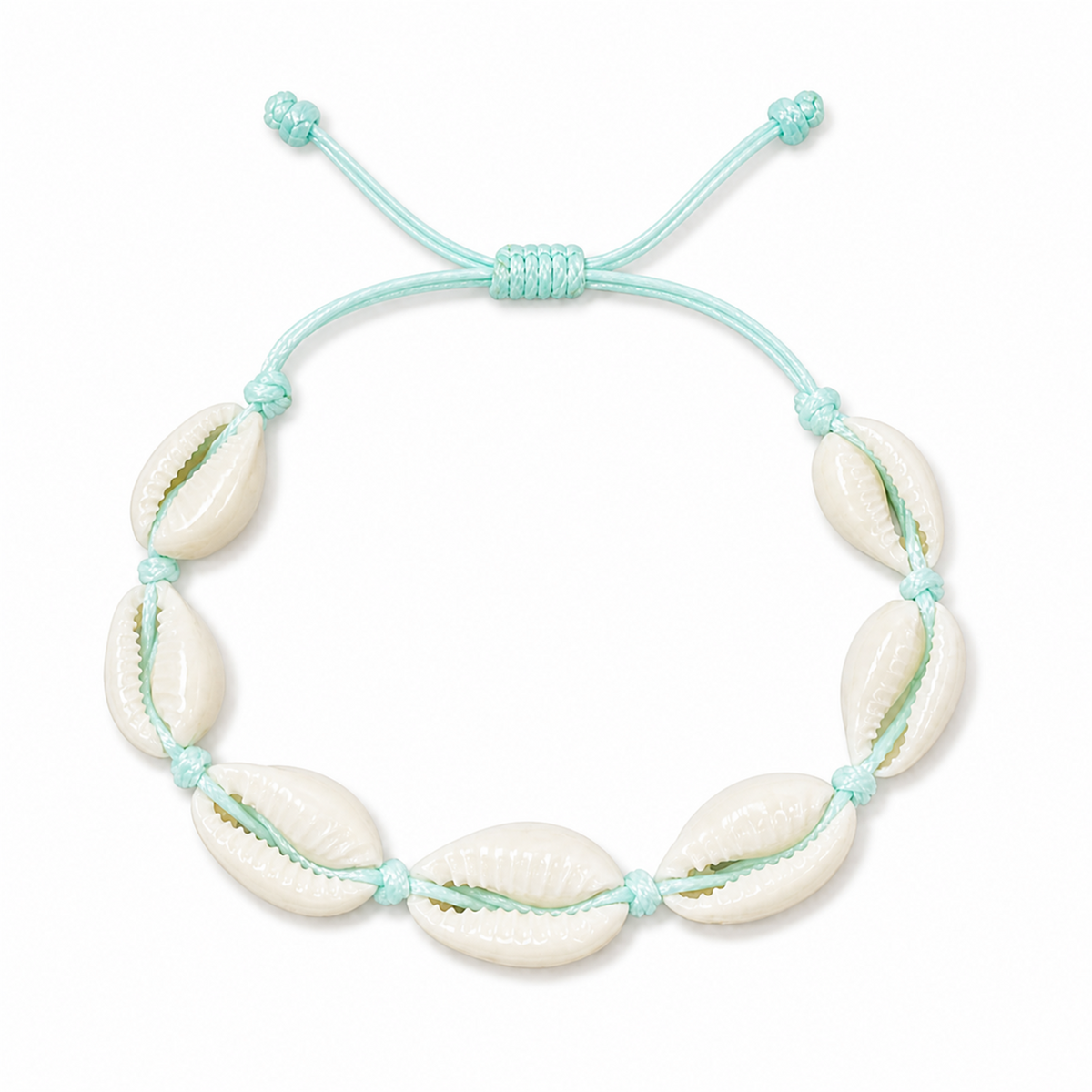 Pulsera Concha Hilo Encerado Celeste