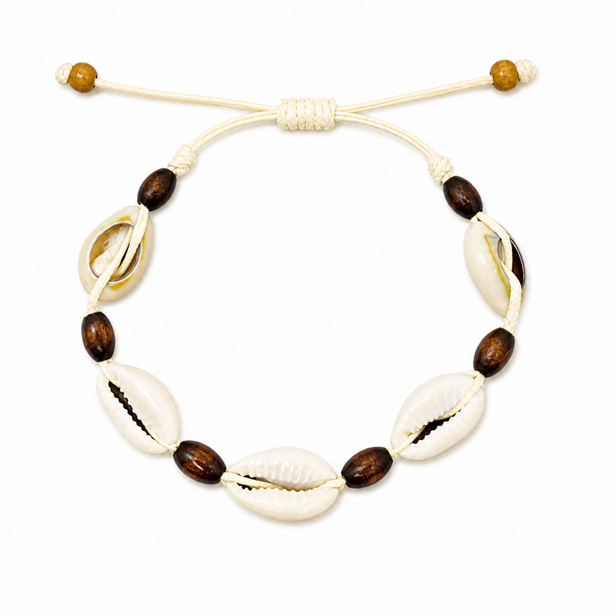 Pulsera Concha Hilo Encerado Marrón Oscuro