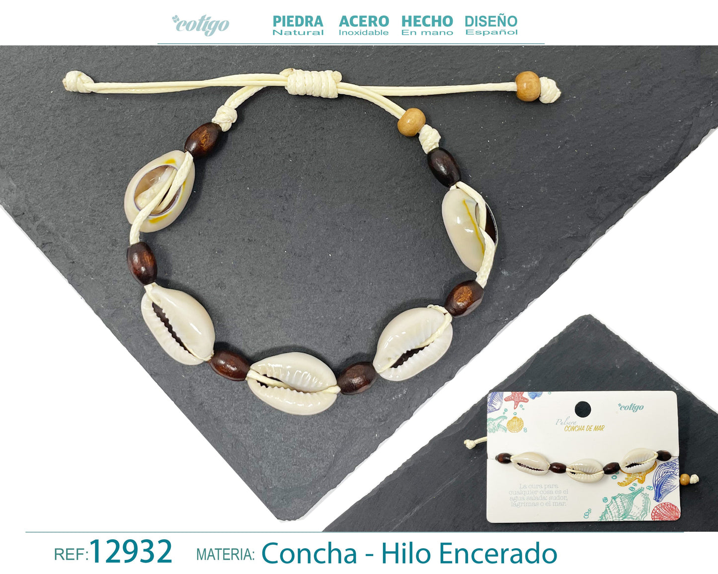 Pulsera Hilo Encerado de concha