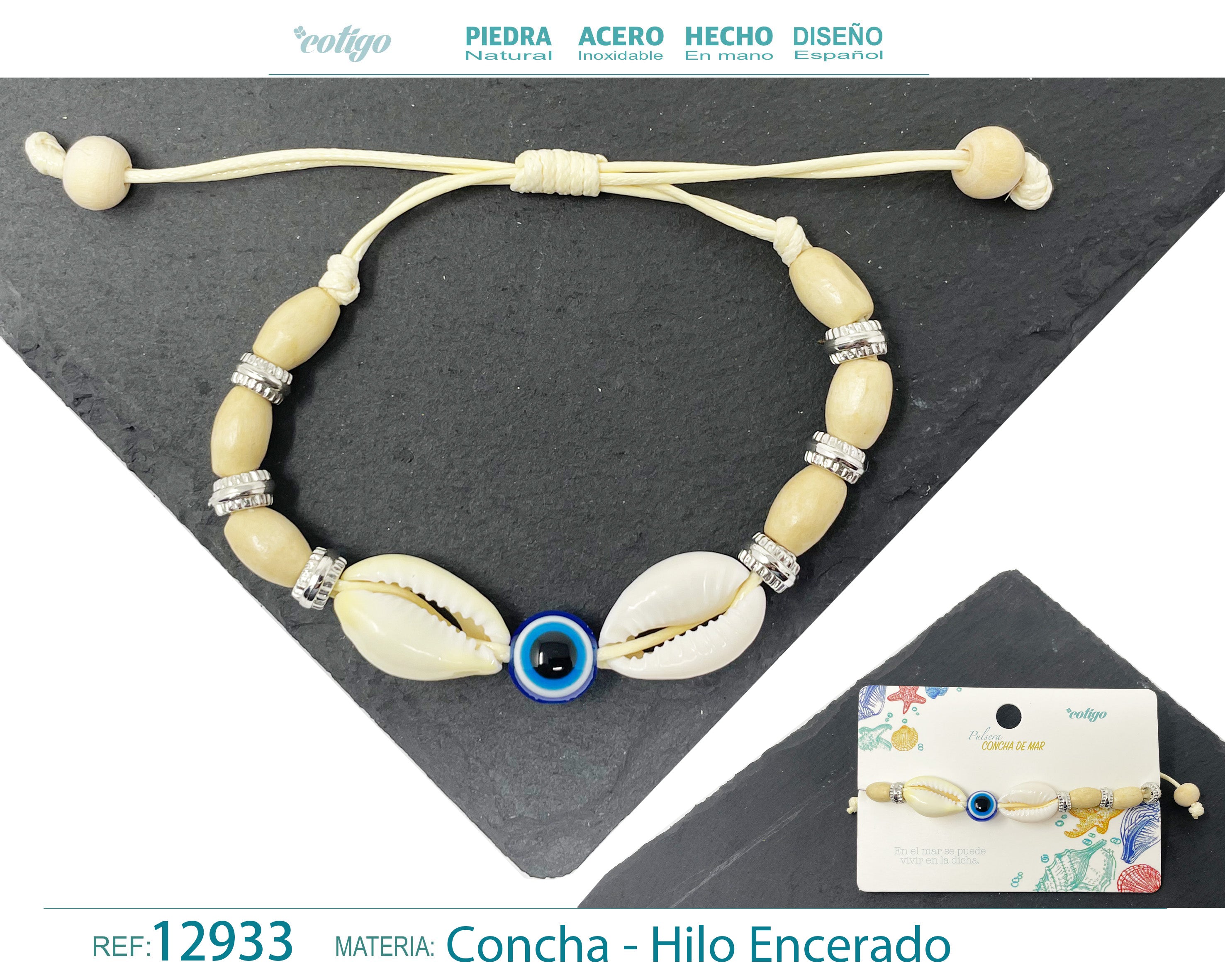 Pulsera Hilo Encerado de concha - cotigo