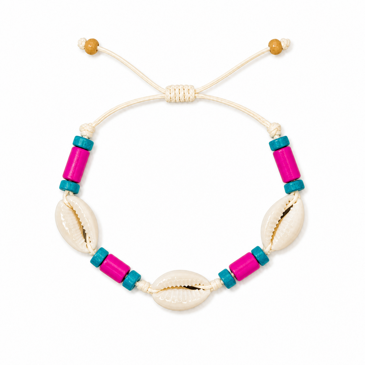 Pulsera Concha Hilo Encerado Multicolor Fucsia Turquesa
